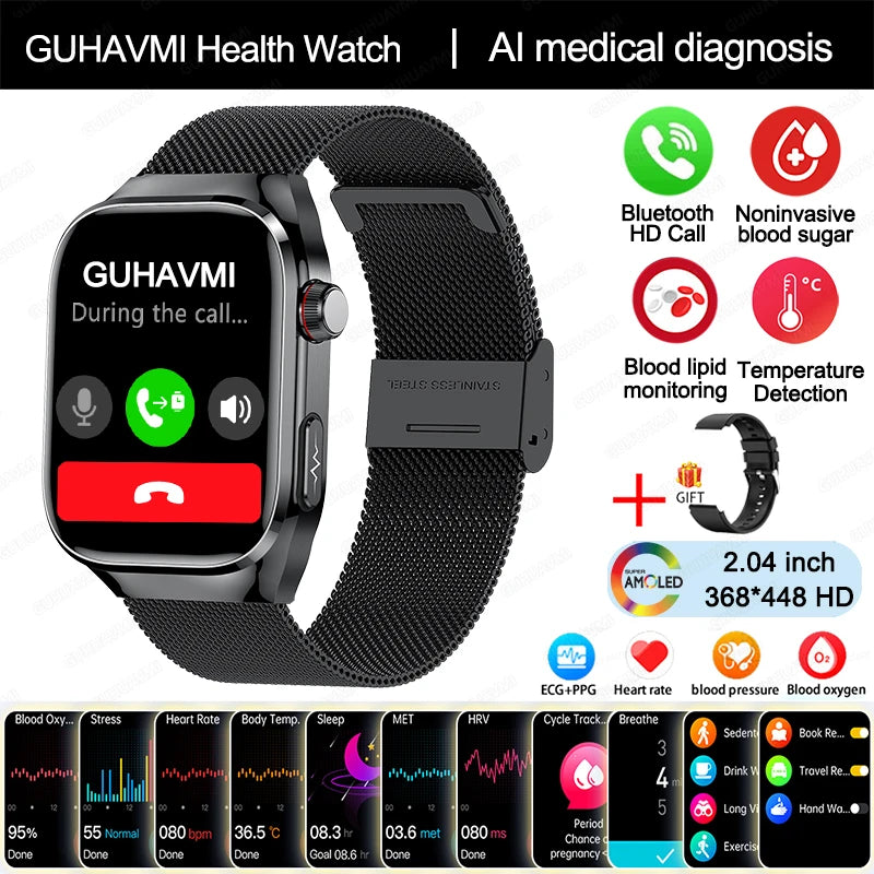 TitanTek Women Medical Grade Health Smartwatch Physical Examination Blood Sugar Fat Heart Rate Uric Acid AMOLED Bluetooth Call Smartwatch