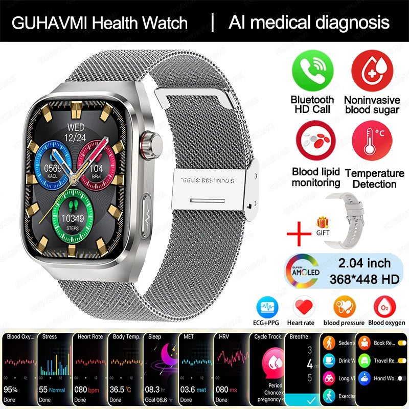 TitanTek Women Medical Grade Health Smartwatch Physical Examination Blood Sugar Fat Heart Rate Uric Acid AMOLED Bluetooth Call Smartwatch