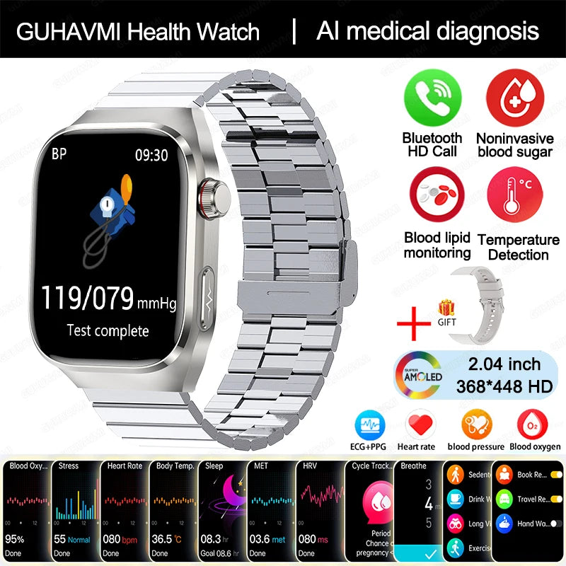 TitanTek Women Medical Grade Health Smartwatch Physical Examination Blood Sugar Fat Heart Rate Uric Acid AMOLED Bluetooth Call Smartwatch