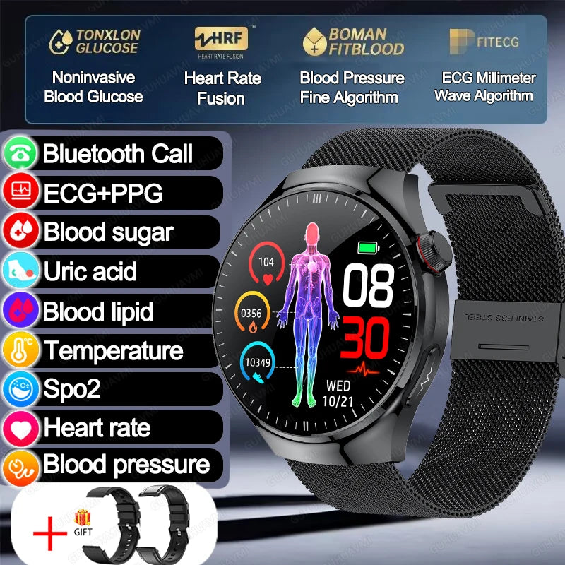 2025 TitanTek  Medical Grade Blood Fat Uric Acid Women Smartwatch ECG Blood Sugar Heart Rate Blood Pressure Health Monitoring Smart Watch