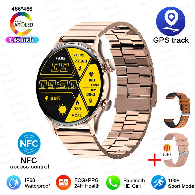 TitanTek Women's NFC Fashion Smartwatch 1.46-inch AMOLED Bluetooth Call ECG Blood Glucose Clock GPS Fitness Track Smart Watch