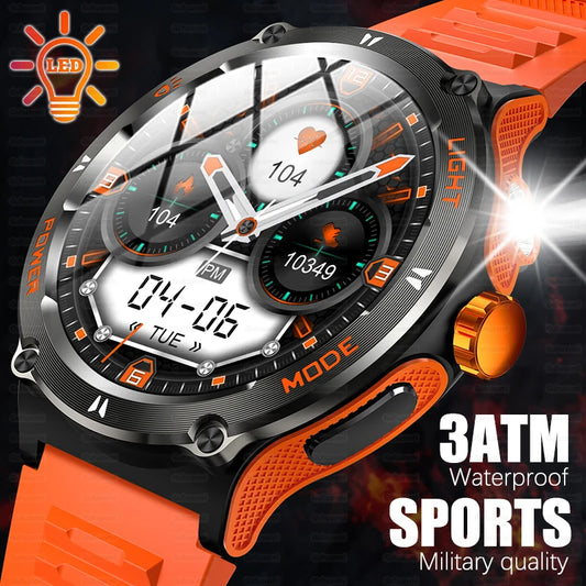 2025 TitanTek New 1.53-inch outdoor Men Smart Watch 3ATM Waterproof 500Mah B attery LED Strong Flashlight Bluetooth Call Smartwatch + Box