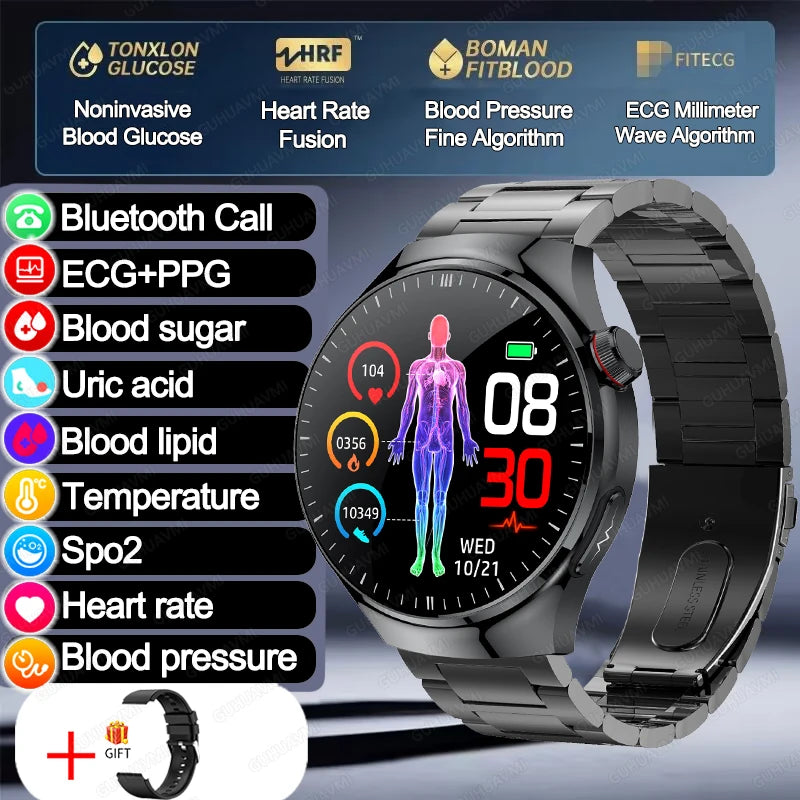 2025 TitanTek  Medical Grade Blood Fat Uric Acid Women Smartwatch ECG Blood Sugar Heart Rate Blood Pressure Health Monitoring Smart Watch