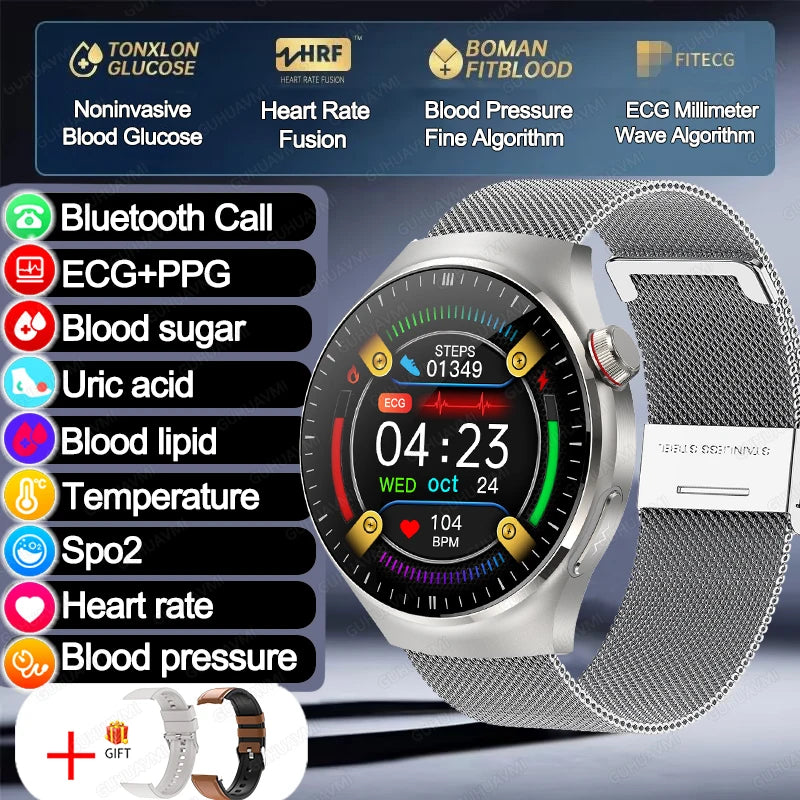 2025 TitanTek  Medical Grade Blood Fat Uric Acid Women Smartwatch ECG Blood Sugar Heart Rate Blood Pressure Health Monitoring Smart Watch