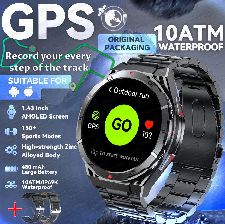 TitanTek New For Xiaomi Men Sports Smart Watch 30meter Deep Waterproof 1.43inch AMOLED Screen Health Monitoring Bluetooth Call Smartwatch