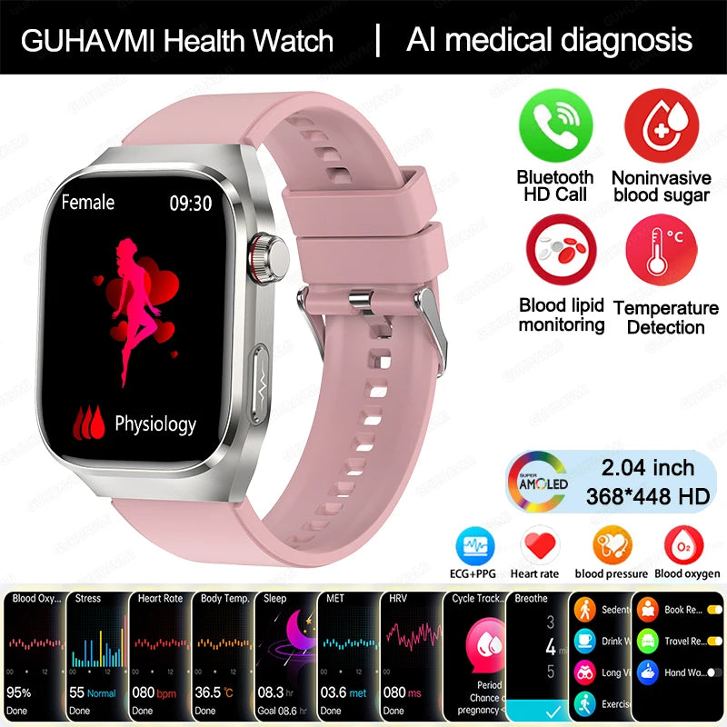 TitanTek Women Medical Grade Health Smartwatch Physical Examination Blood Sugar Fat Heart Rate Uric Acid AMOLED Bluetooth Call Smartwatch