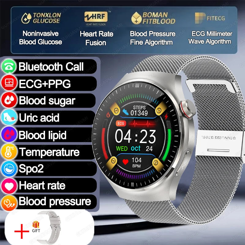 2025 TitanTek  Medical Grade Blood Fat Uric Acid Women Smartwatch ECG Blood Sugar Heart Rate Blood Pressure Health Monitoring Smart Watch