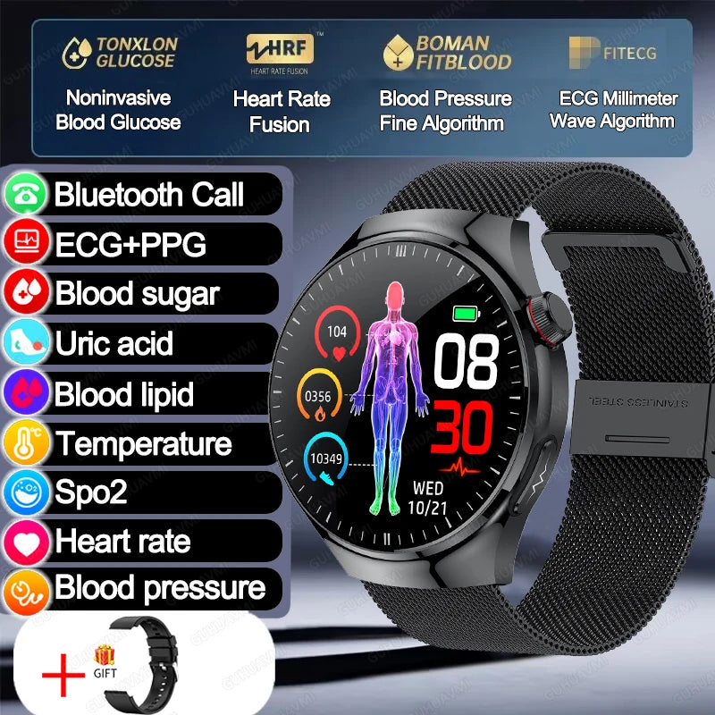 2025 TitanTek  Medical Grade Blood Fat Uric Acid Women Smartwatch ECG Blood Sugar Heart Rate Blood Pressure Health Monitoring Smart Watch