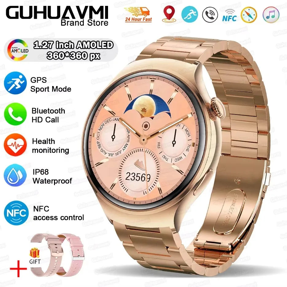 2025 TitanTek New Golden Luxury Smart Watch Women 1.27Inch HD Screen Sports Custom Dial Heart Rate Voice Call Smart watch For Gift Ladies