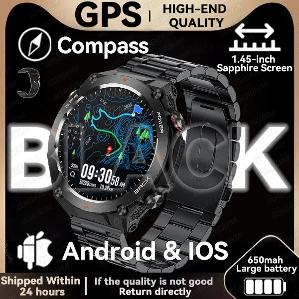 202TitanTek New Real GPS Smart Watch Men Bluetooth Call Compass 650mAh Big Battery IP68 Waterproof Sport Smartwatch For Android IOS