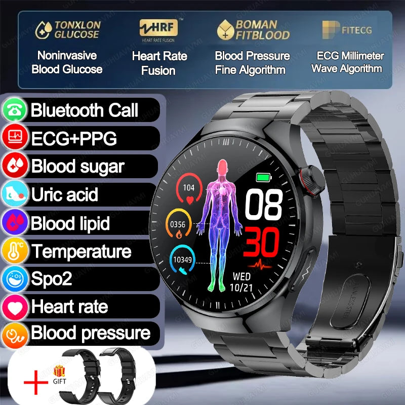 2025 TitanTek  Medical Grade Blood Fat Uric Acid Women Smartwatch ECG Blood Sugar Heart Rate Blood Pressure Health Monitoring Smart Watch