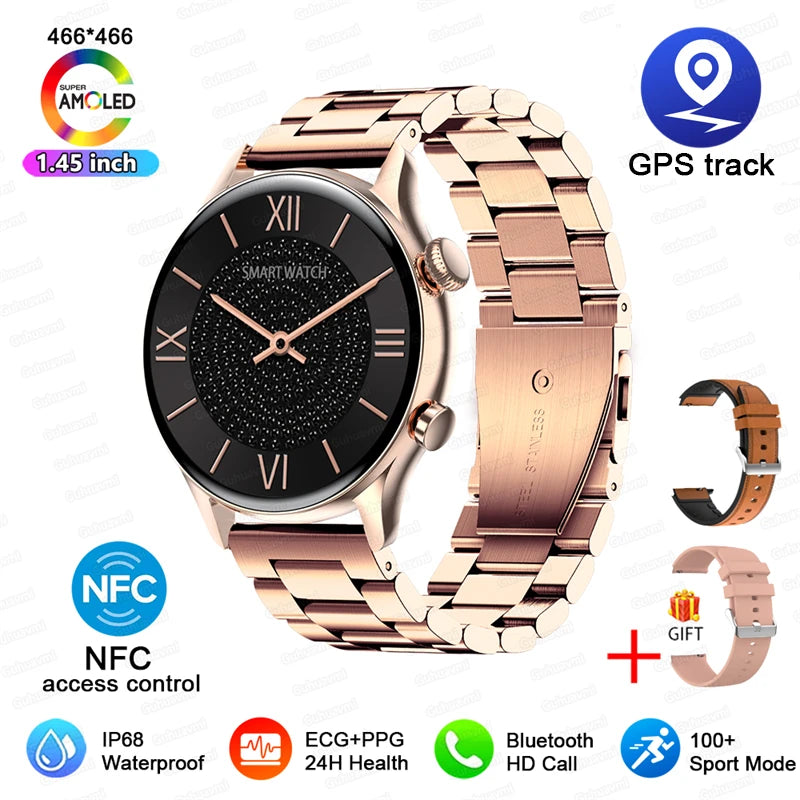 TitanTek Women's NFC Fashion Smartwatch 1.46-inch AMOLED Bluetooth Call ECG Blood Glucose Clock GPS Fitness Track Smart Watch