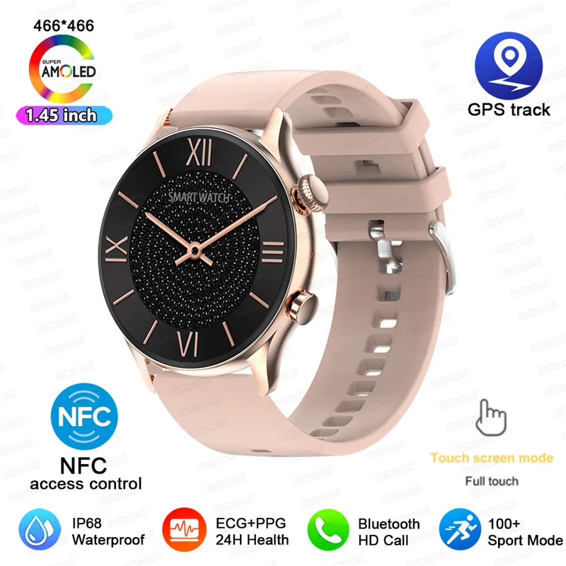 TitanTek Women's NFC Fashion Smartwatch 1.46-inch AMOLED Bluetooth Call ECG Blood Glucose Clock GPS Fitness Track Smart Watch