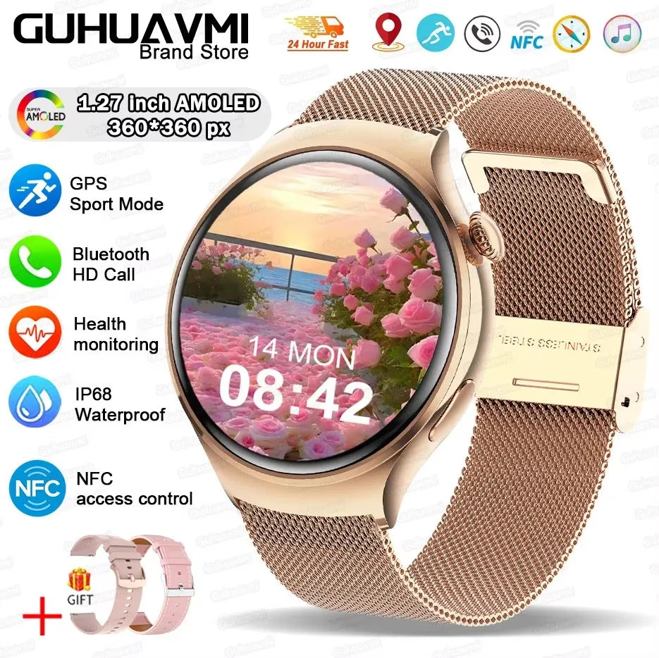 2025 TitanTek New Golden Luxury Smart Watch Women 1.27Inch HD Screen Sports Custom Dial Heart Rate Voice Call Smart watch For Gift Ladies