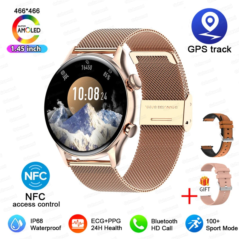 TitanTek Women's NFC Fashion Smartwatch 1.46-inch AMOLED Bluetooth Call ECG Blood Glucose Clock GPS Fitness Track Smart Watch