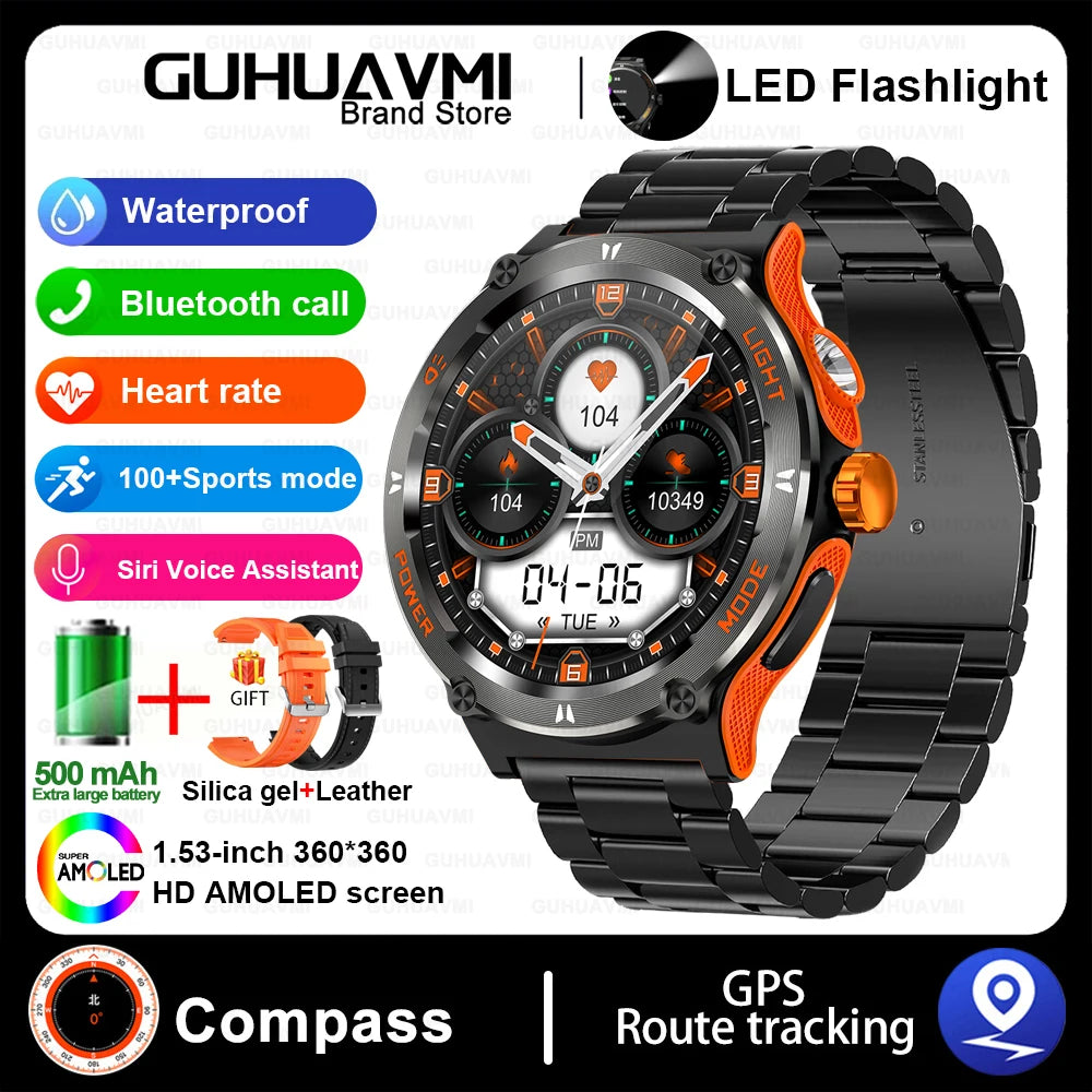 2025 TitanTek New 1.53-inch outdoor Men Smart Watch 3ATM Waterproof 500Mah B attery LED Strong Flashlight Bluetooth Call Smartwatch + Box