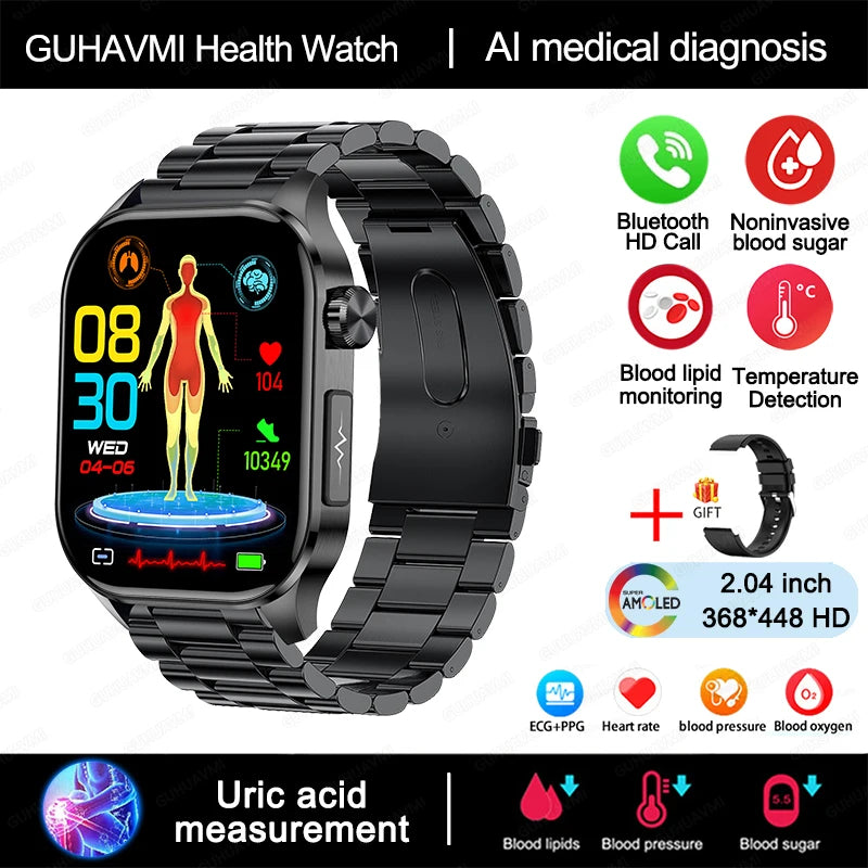 TitanTek Health Blood Lipids Uric Acid Blood Glucose Smart Watch ECG+PPG+HRV Heart Rate Blood Body Composition Bluetooth Call Smartwatch