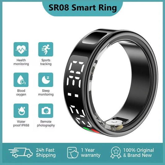 TitanTek SR08 Smart Ring For Men Women LED Display Screen Heart Rate Blood Oxygen Monitoring Multi Sports Modes IP68 & 5ATM Waterproof