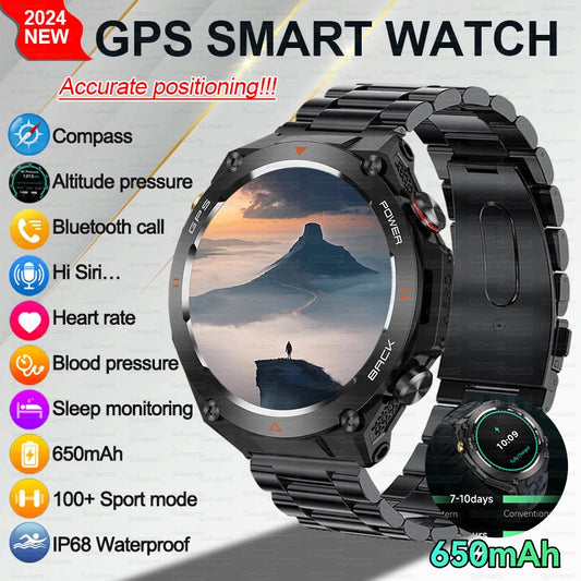 202TitanTek New Real GPS Smart Watch Men Bluetooth Call Compass 650mAh Big Battery IP68 Waterproof Sport Smartwatch For Android IOS