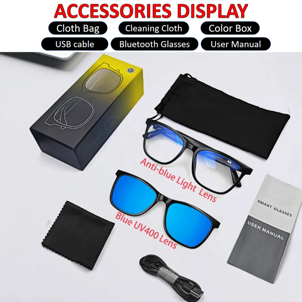 TitanTek Bluetooth Sunglasses UV Protection Audio Sun Glasses Anti Blue Light Open Ear Music Hands Free Calling Holiday Gift