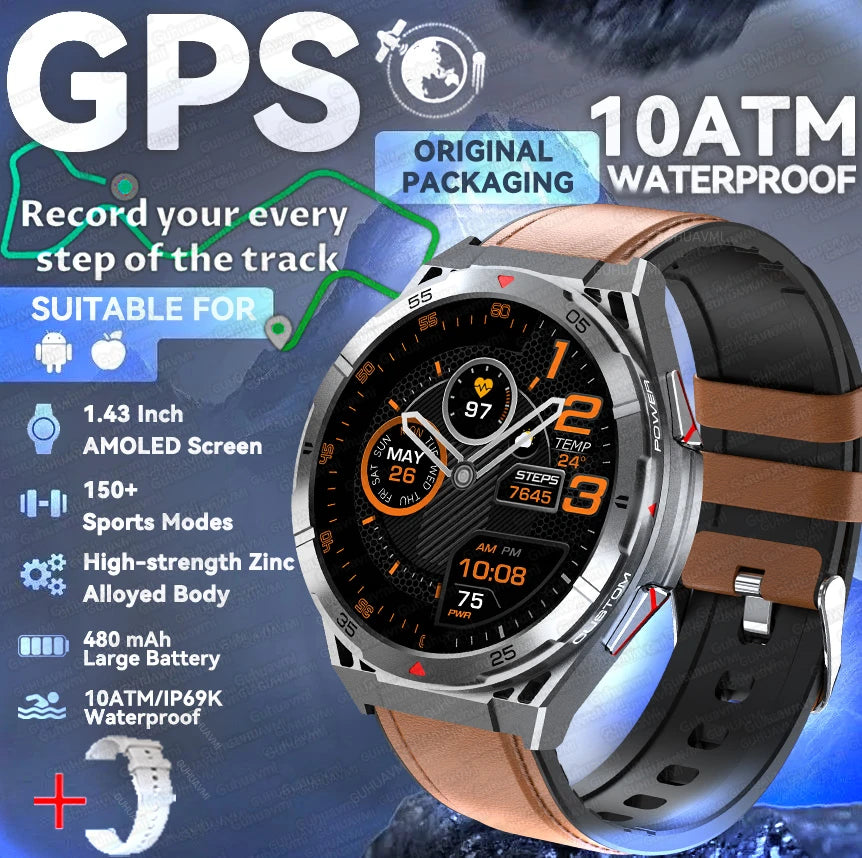 TitanTek New For Xiaomi Men Sports Smart Watch 30meter Deep Waterproof 1.43inch AMOLED Screen Health Monitoring Bluetooth Call Smartwatch