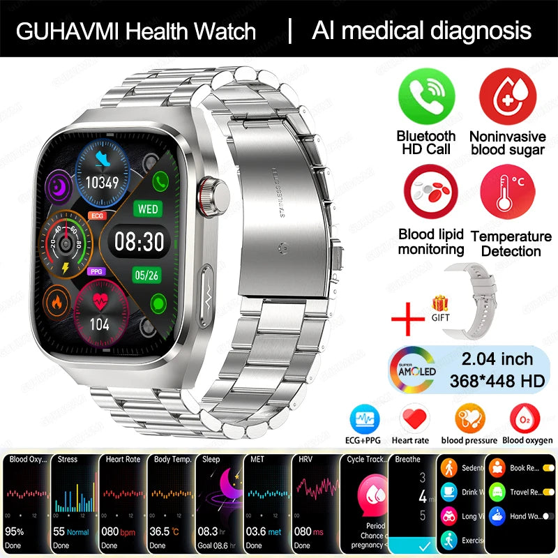 TitanTek Women Medical Grade Health Smartwatch Physical Examination Blood Sugar Fat Heart Rate Uric Acid AMOLED Bluetooth Call Smartwatch