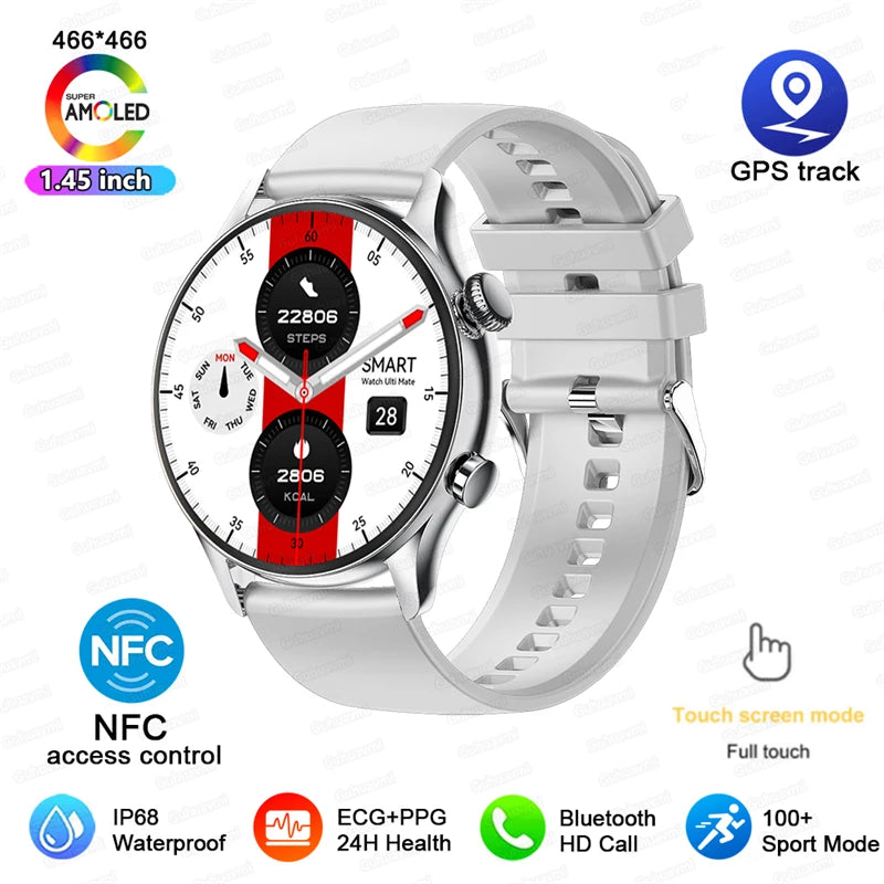 TitanTek Women's NFC Fashion Smartwatch 1.46-inch AMOLED Bluetooth Call ECG Blood Glucose Clock GPS Fitness Track Smart Watch