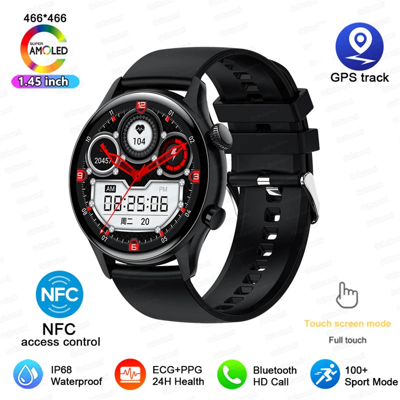 TitanTek Women's NFC Fashion Smartwatch 1.46-inch AMOLED Bluetooth Call ECG Blood Glucose Clock GPS Fitness Track Smart Watch