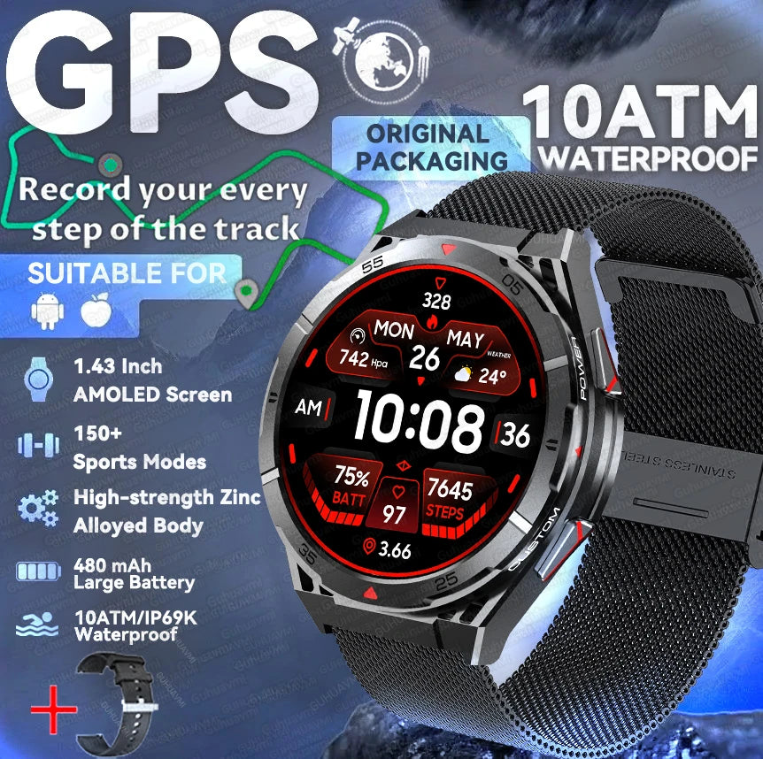 TitanTek New For Xiaomi Men Sports Smart Watch 30meter Deep Waterproof 1.43inch AMOLED Screen Health Monitoring Bluetooth Call Smartwatch