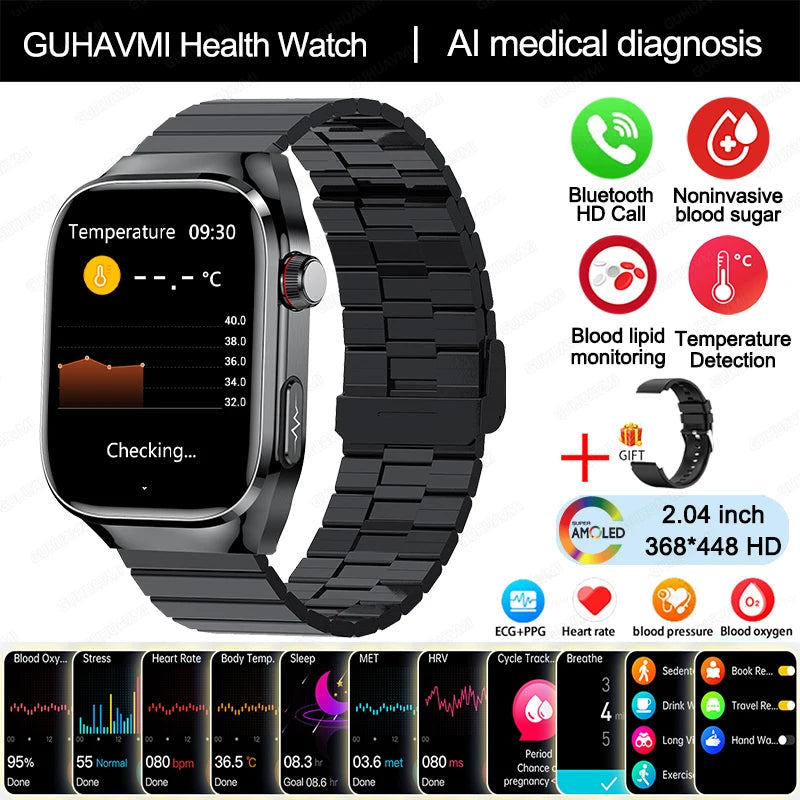 TitanTek Women Medical Grade Health Smartwatch Physical Examination Blood Sugar Fat Heart Rate Uric Acid AMOLED Bluetooth Call Smartwatch