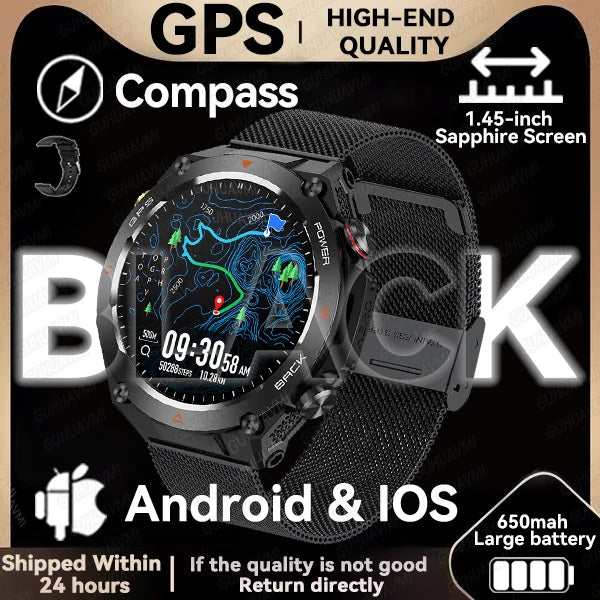 202TitanTek New Real GPS Smart Watch Men Bluetooth Call Compass 650mAh Big Battery IP68 Waterproof Sport Smartwatch For Android IOS