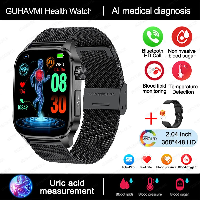 TitanTek Health Blood Lipids Uric Acid Blood Glucose Smart Watch ECG+PPG+HRV Heart Rate Blood Body Composition Bluetooth Call Smartwatch