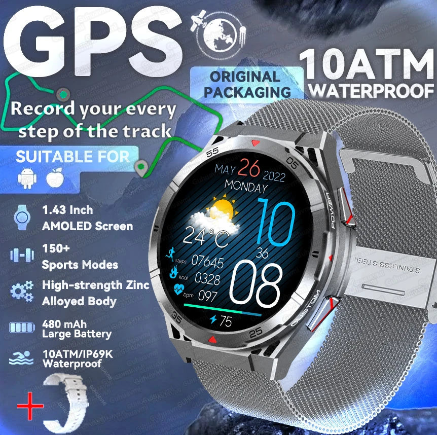 TitanTek New For Xiaomi Men Sports Smart Watch 30meter Deep Waterproof 1.43inch AMOLED Screen Health Monitoring Bluetooth Call Smartwatch