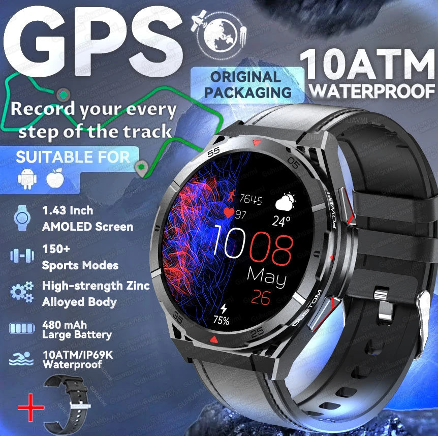 TitanTek New For Xiaomi Men Sports Smart Watch 30meter Deep Waterproof 1.43inch AMOLED Screen Health Monitoring Bluetooth Call Smartwatch