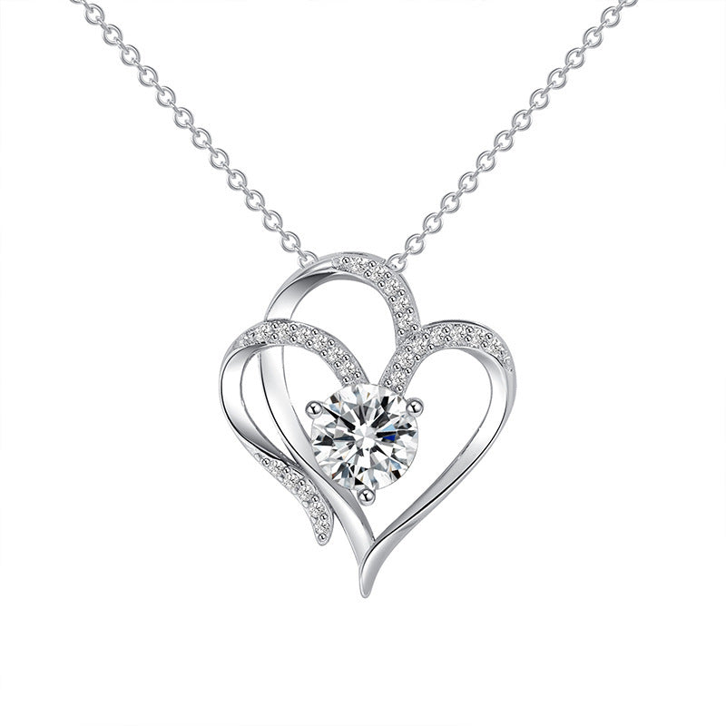 Zirkon Double Love Halskette mit Strasssteinen Ins personalisierte herzförmige Halskette Schlüsselbeinkette Schmuck für Frauen Valentinstag